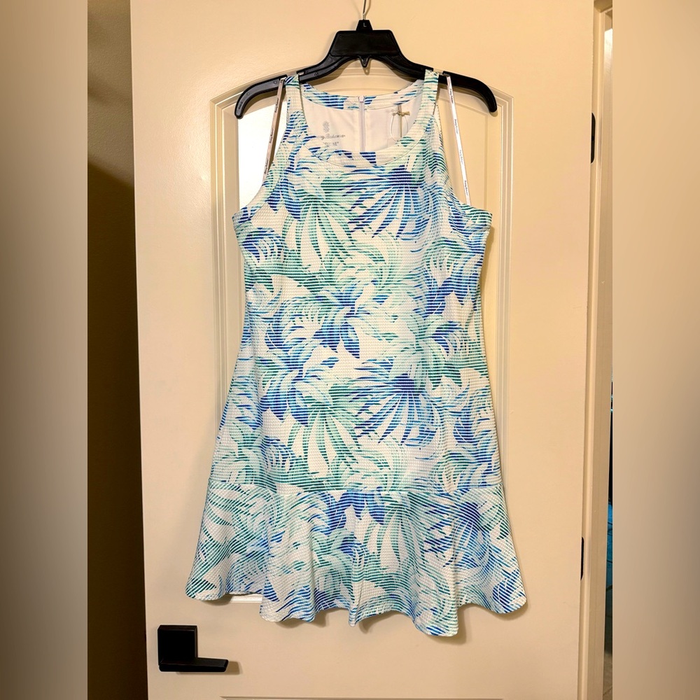 NEW TOMMY BAHAMA COSTA WAVE LEAVES DRESS Tropical Blue and White Dress
